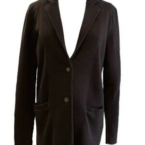 J. Crew Black Cotton Knit Sweater Blazer Two Button Size Medium